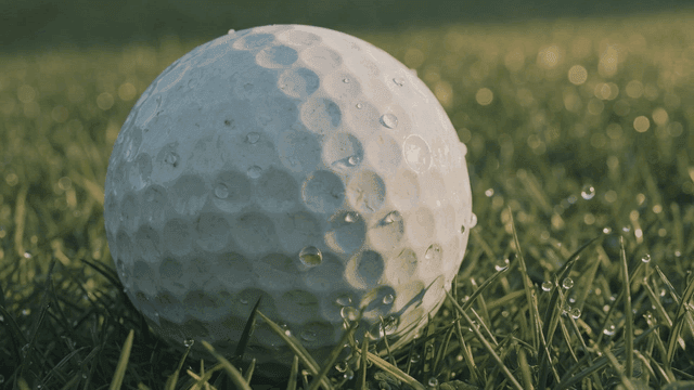 Dew on golf ball on grass