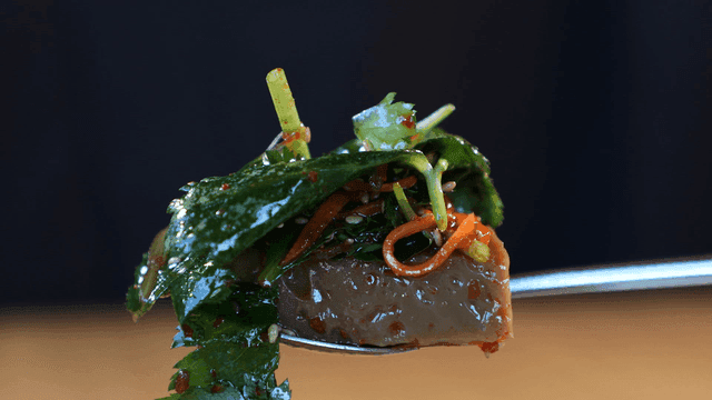 Spoonful of seasoned acorn jelly