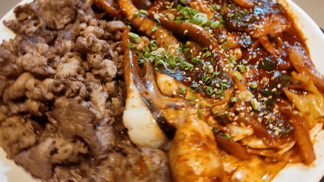 Spicy stir-fried octopus and beef bulgogi
