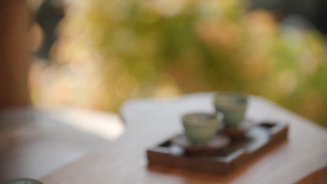 Tranquil tea set on a wooden table