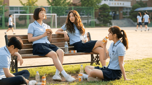 Students enjoying drinks on a sunny day