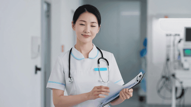 Nurse holding clipboard at hospital
