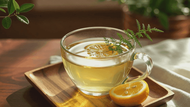 레몬 조각이 있는 레몬차 한 잔
