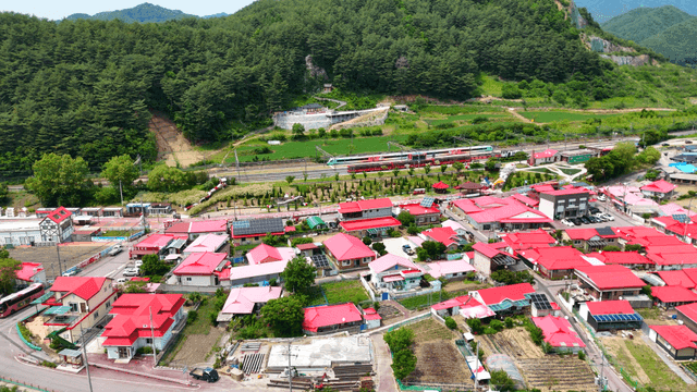 Small country village with red roof
