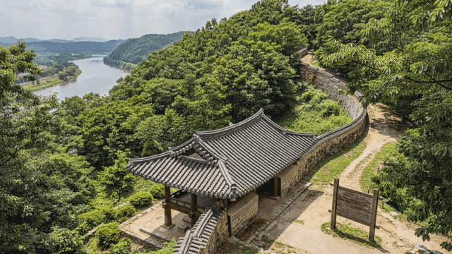 Traditional Joseon fortress by river