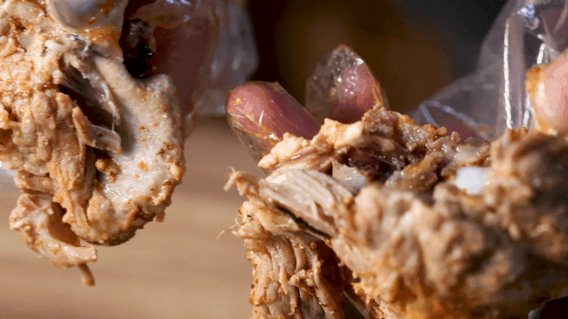 Hand-shredded pork ribs for Gamjatang
