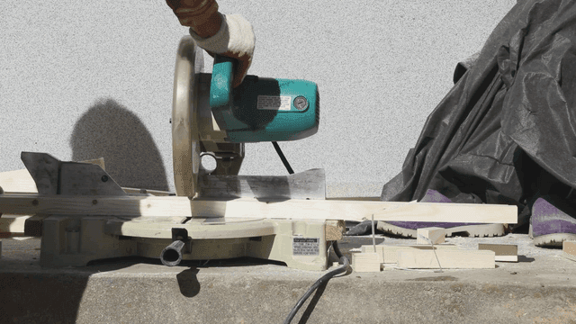 Wood being cut with a circular saw