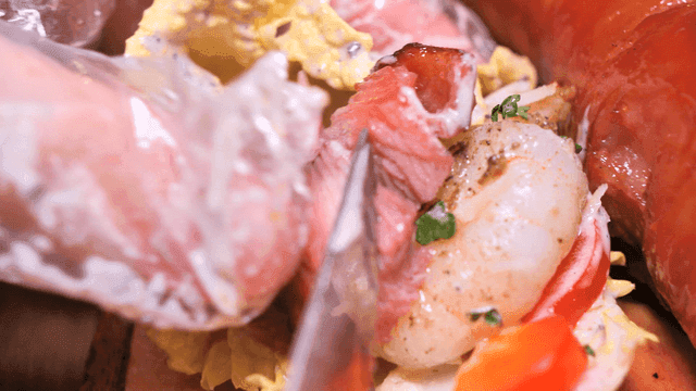 Roasted turkey and shrimp wrapped in vegetables