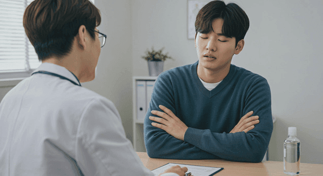 A patient consulting with a doctor