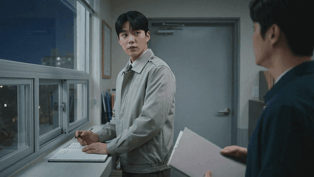 Two men working late in an office