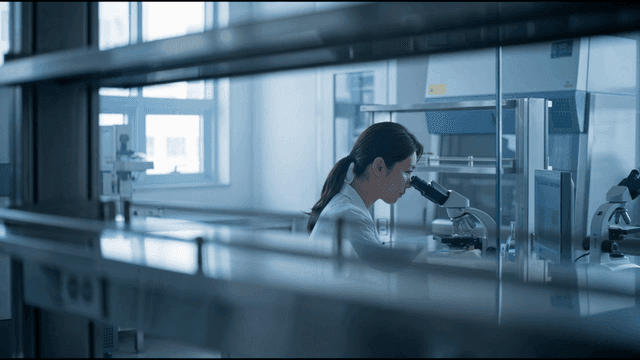 Scientist examining samples in a lab