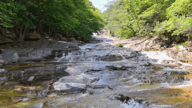 Clear stream flowing over wide rock surface