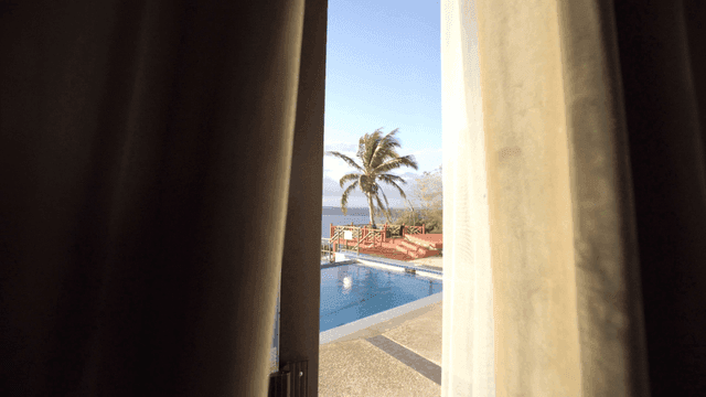 Serene indoor and outdoor holiday setting