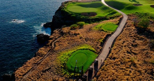 Coastal Golf Course Aerial View at Sunset