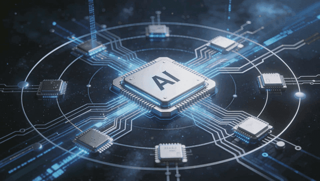 AI chip with glowing circuits