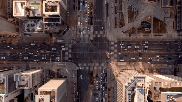 Busy city intersection with traffic