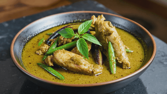 Aromatic green curry with chicken and vegetables