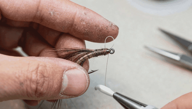 정교한 낚시 미끼 제작하는 손