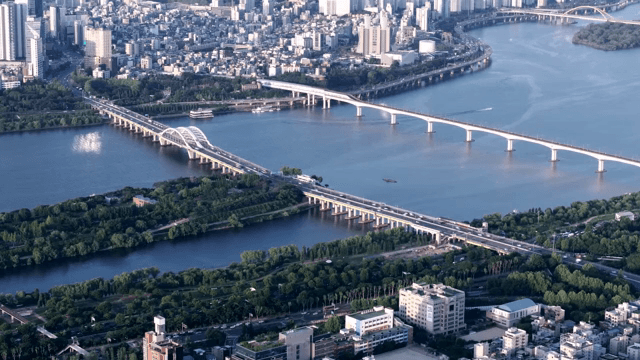 Cityscape with bridges over a river