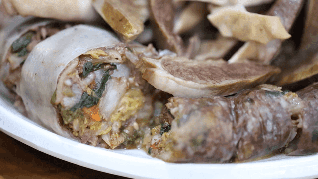 Plate containing sundae and offal