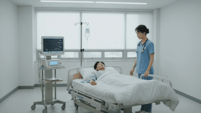 Nurse caring for patient in hospital room