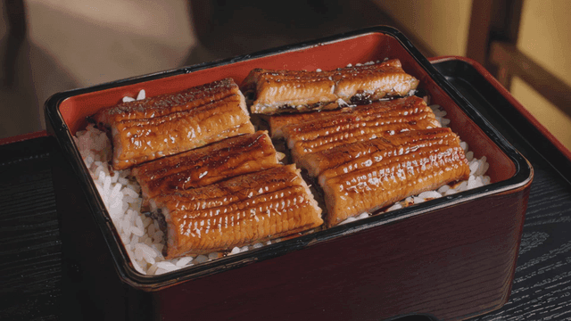 Grilled eel on rice in a lacquered box