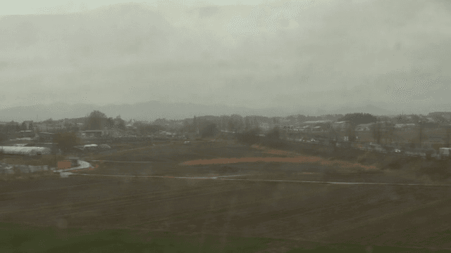 들판과 건물이 있는 시골 풍경