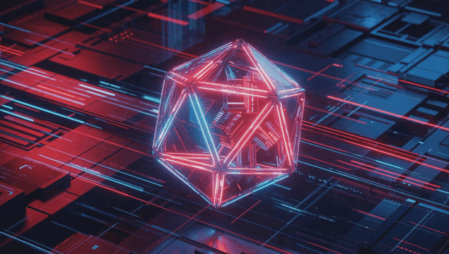 Glowing geometric shape in a digital space
