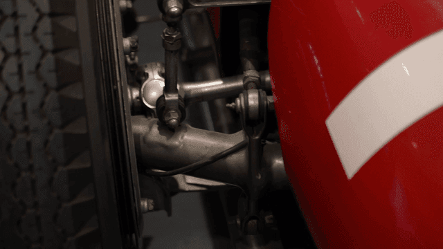 Close-up of a vintage car's suspension