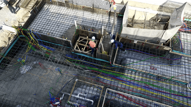 Construction workers at a building site