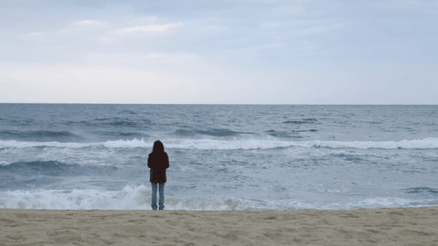 Person standing on a sandy beach