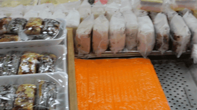 Assorted Korean rice cakes on display