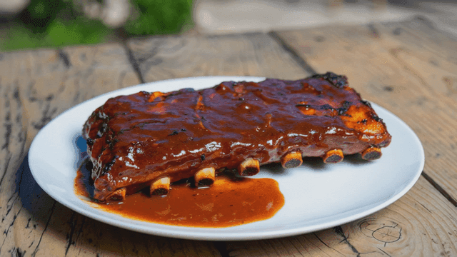 Barbecue ribs with sauce on a plate