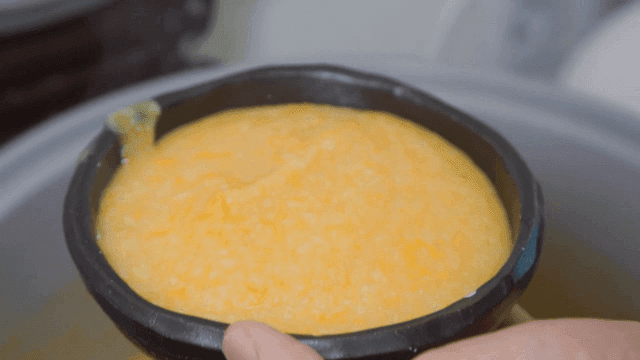 Bowl of steaming Korean pumpkin porridge
