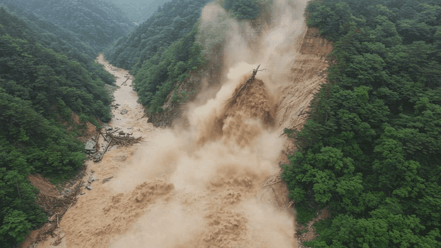 숲이 우거진 산악 지역의 산사태