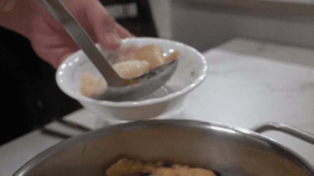 Ladle for scooping fish cake soup into bowl