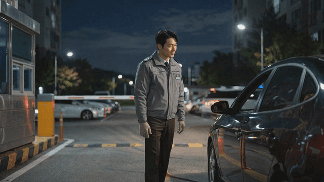 Night apartment security guard at parking lot