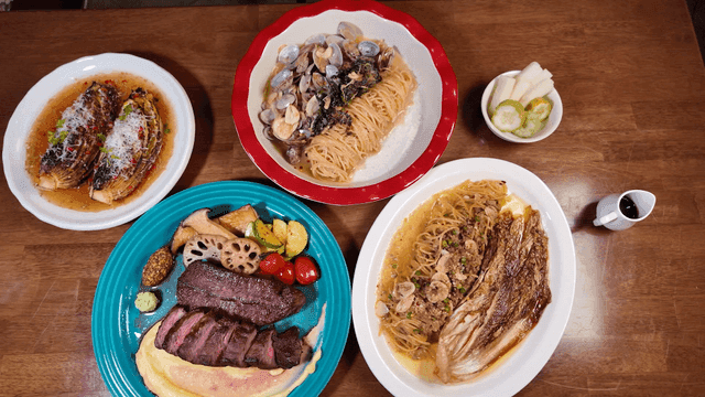 Various Western foods on wooden table