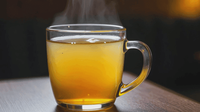 테이블 위에 놓인 김이 나는 허브차