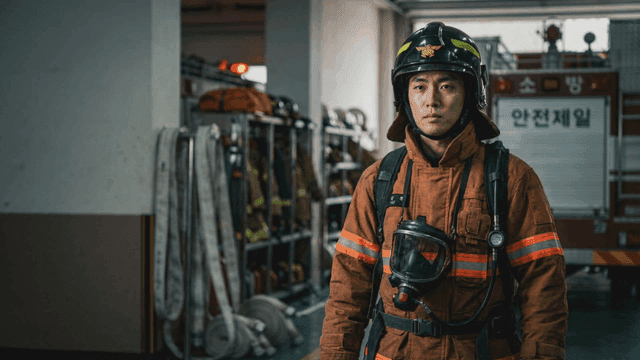 Firefighter standing in fire suit
