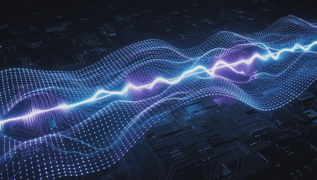 회로 기판 위의 흐르는 디지털 파동