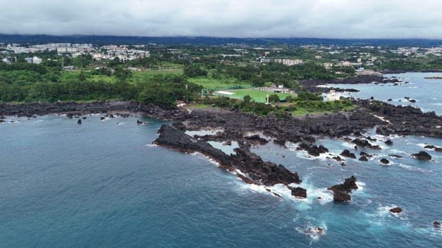 Coastal landscape with rocky shores