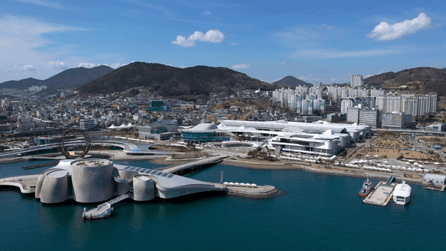 Coastal city with modern architecture