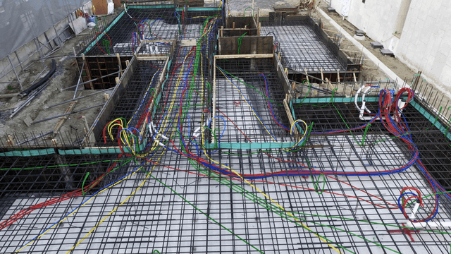 Construction site with steel framework