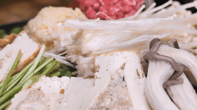 Ingredients for Korean hot pot being prepared