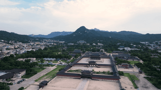 Aerial view of a traditional Korean palace