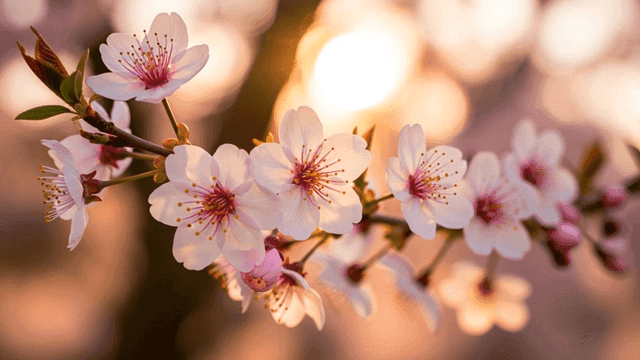 Cherry blossoms swaying in wind