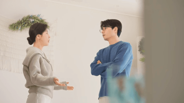 Parents' fight seen from behind a wall through the eyes of a child