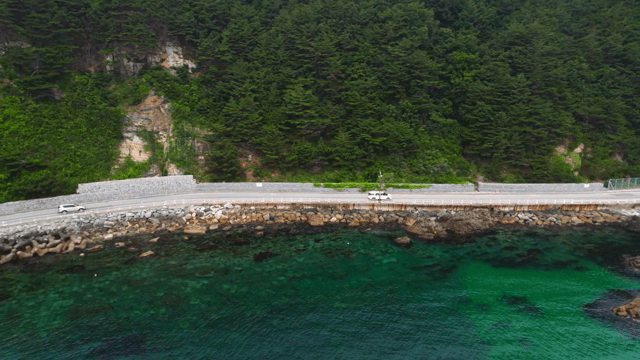 Coastal road with a car by the sea
