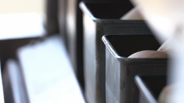 금속 팬에서 부풀어 오르는 빵 반죽